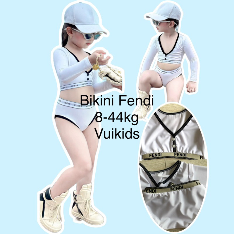 (Video/ ảnh thật)Bikini cho bé. Bikini bé gái. Đồ bơi/ Bikini dài tay FENDI.Bikini dài tay sang chảnh bé gái từ 11-45kg