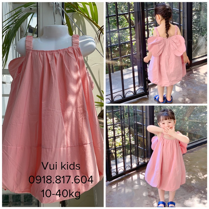 (Video/ảnh thật) Đầm váy bé gái. Đầm quả bi nơ lưng siêu to, siêu yêu bé gái cotton thô mềm size đại 10-40;45kg