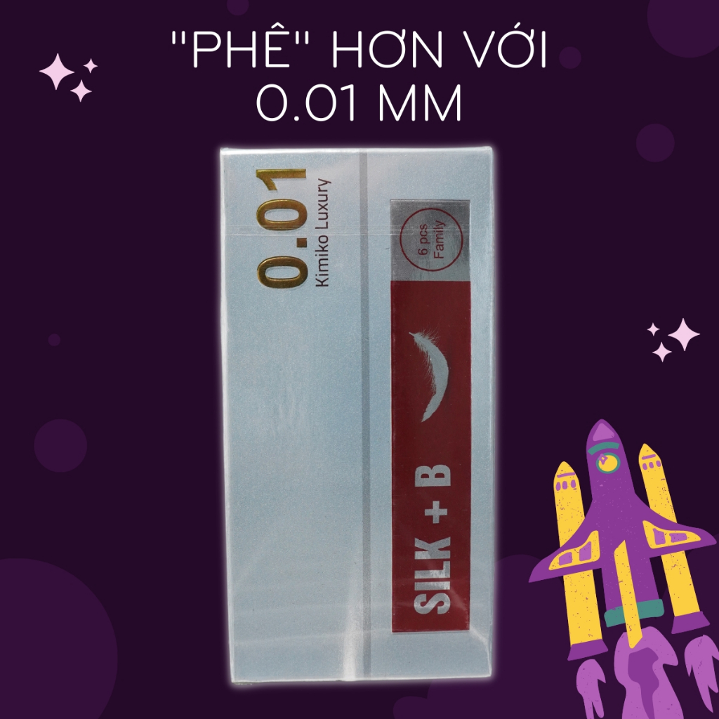 Bao Cao Su 0.01 Kimono Luxury siêu mỏng nhiều gel bôi trơn truyền nhiệt tốt hộp 6 cái