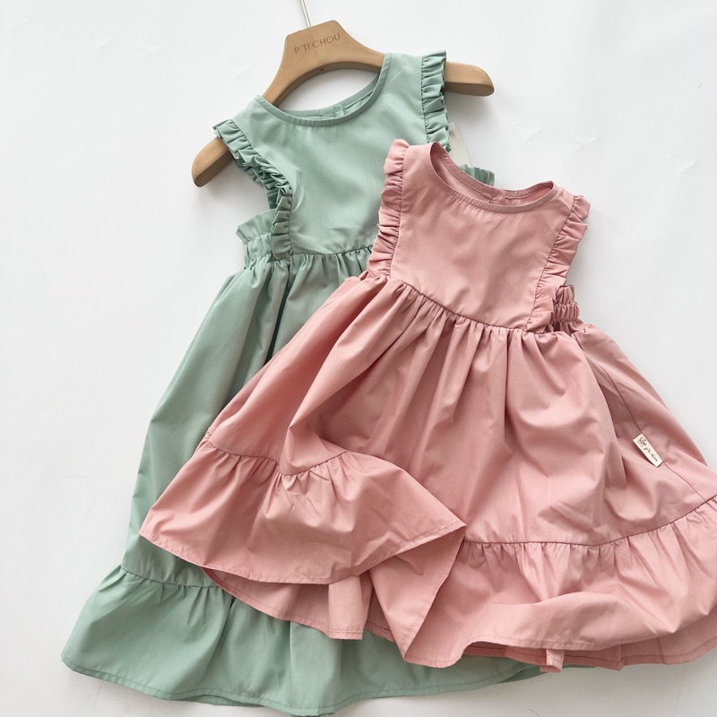 Coral dress Váy bé gái dáng dài thiết kế P'ti chou