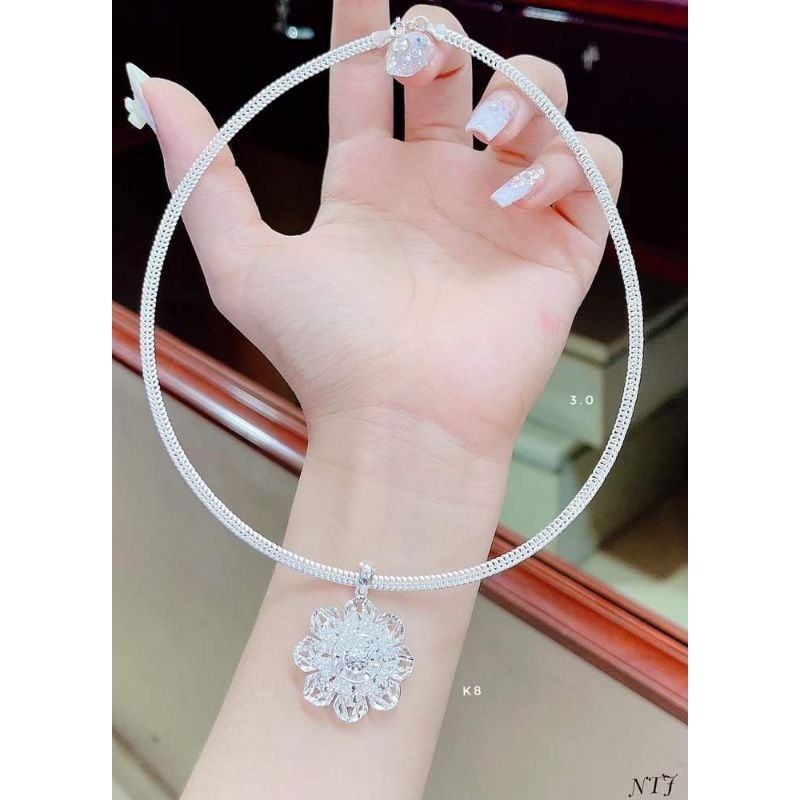 SET KIỀNG MẶT HOA NẠM ĐÁ SIÊU SÁNG SANG HÀNG BẠC CAO CẤP