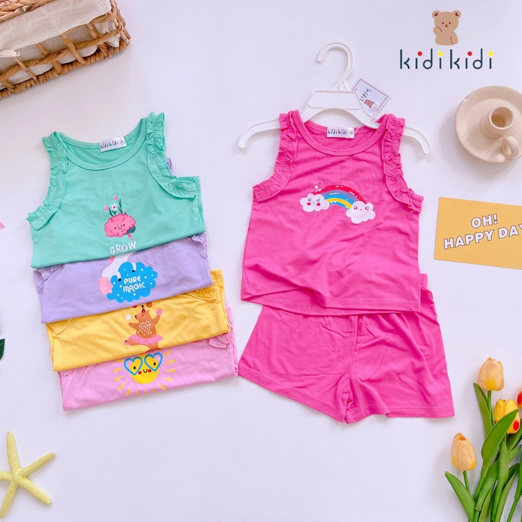 Bộ ba lỗ nhún bèo bé gái thun lạnh KidiKidi (10-30kg) - DB64