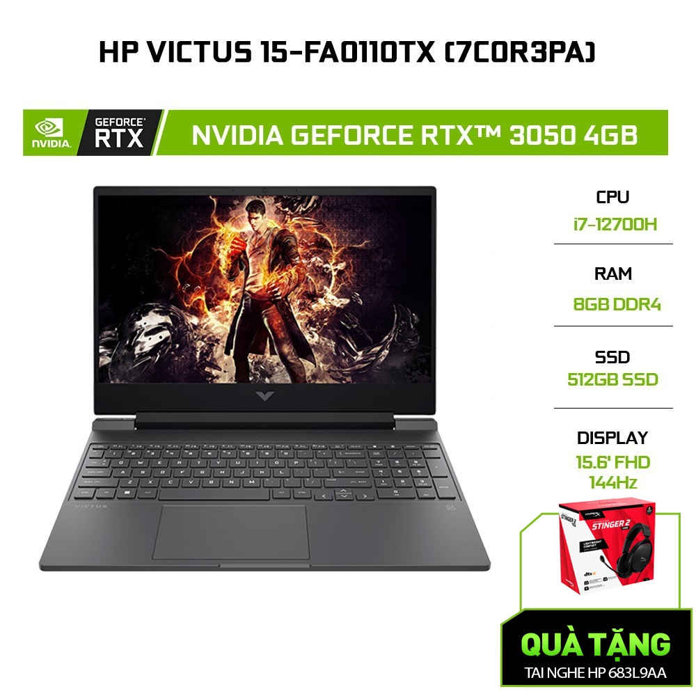 Laptop HP VICTUS 15-fa0110TX 7C0R3PA i7-12700H | 8GB | 512GB |RTX™ 3050 4GB | 15.6'