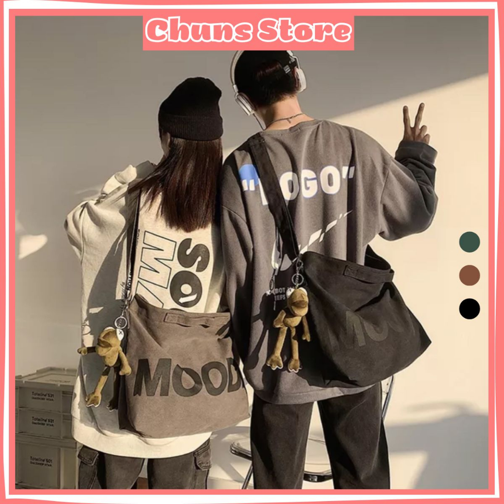 Túi Đeo Chéo Bầu Dục Tote Nam Nữ Unisex Vải Canvas Đi Học Đi Chơi Phong Cách Hàn Quốc Chuns Store C17