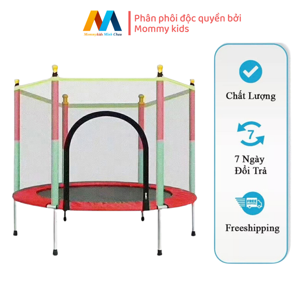 Nhà nhún nhảy, nhà bóng cho bé Trampoline Hopkids, bạt nhún quây bóng có xà đơn vận động tăng chiều cao tải trọng 250kg