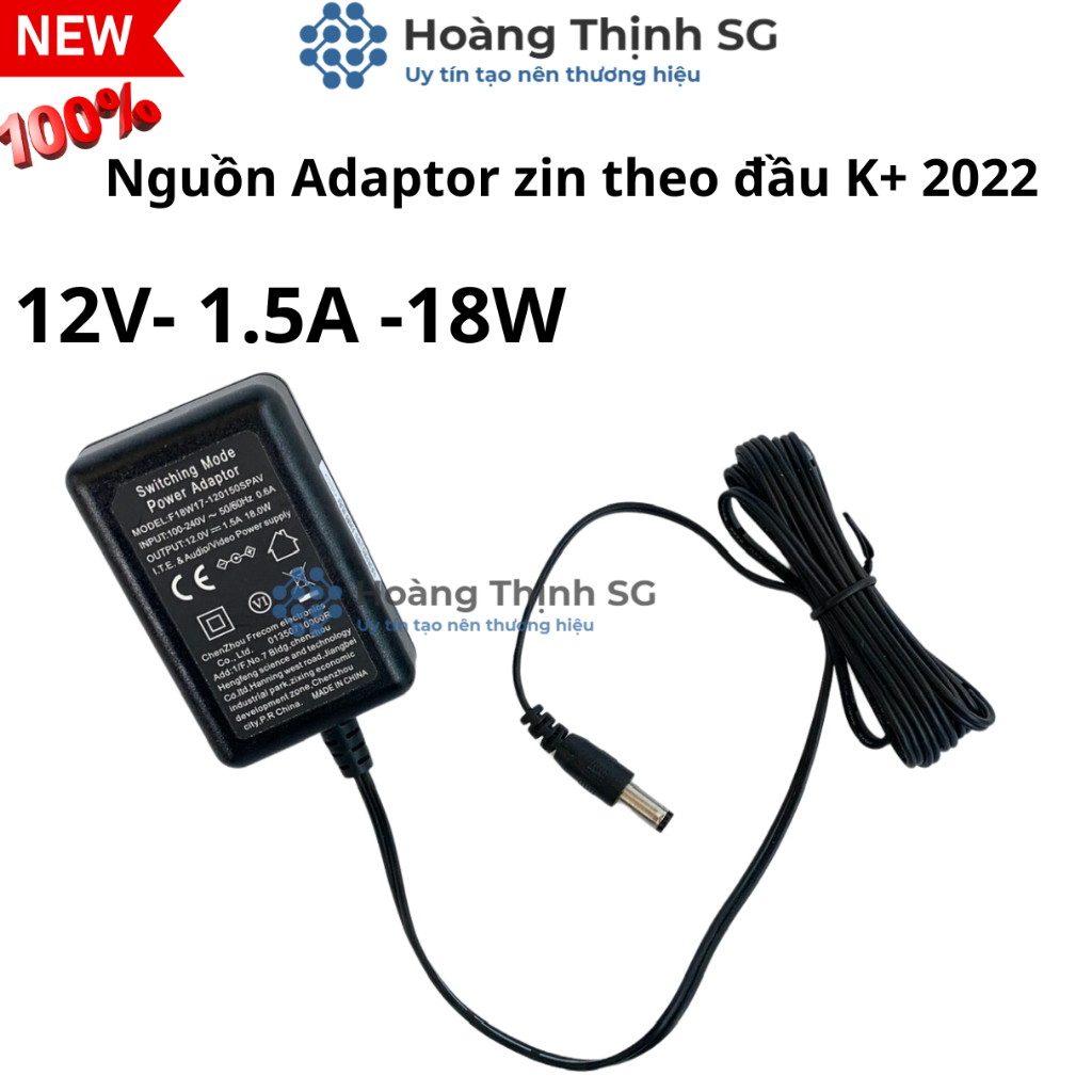 Nguồn Adaptor 12v 1.5A 18W, zin theo đầu thu K+ 2022 hàng mới