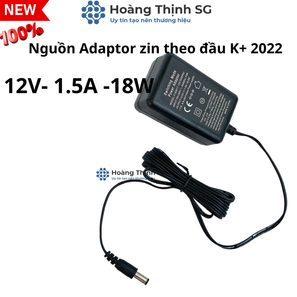 Nguồn Adaptor 12v 1.5A 18W, zin theo đầu thu K+ 2022 hàng mới