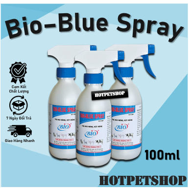 Bio Blue Spray 100ml - Chai xịt sát trùng vết thương, giảm đau móng, nứt móng trên chó mèo, gia súc