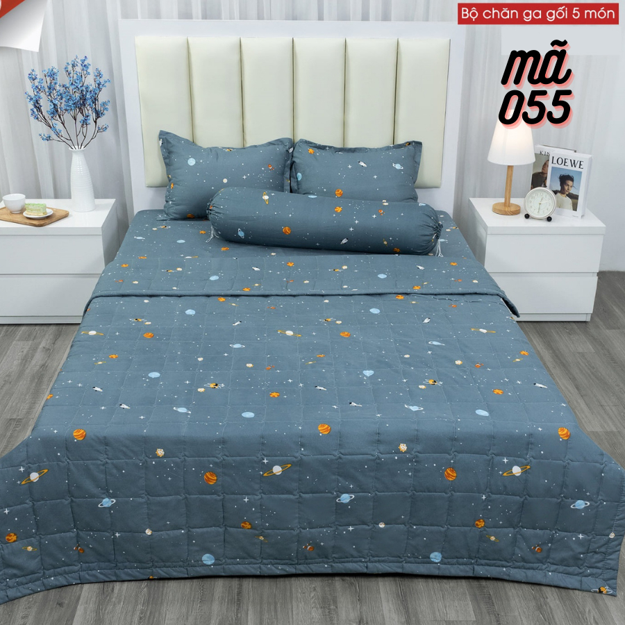 (Hot trend) Bộ chăn ga gối hè 5 món cotton poly Ánh Nguyệt Bedding, chăn hè trần bông họa tiết đáng yêu - Vũ trụ, Hoa,..