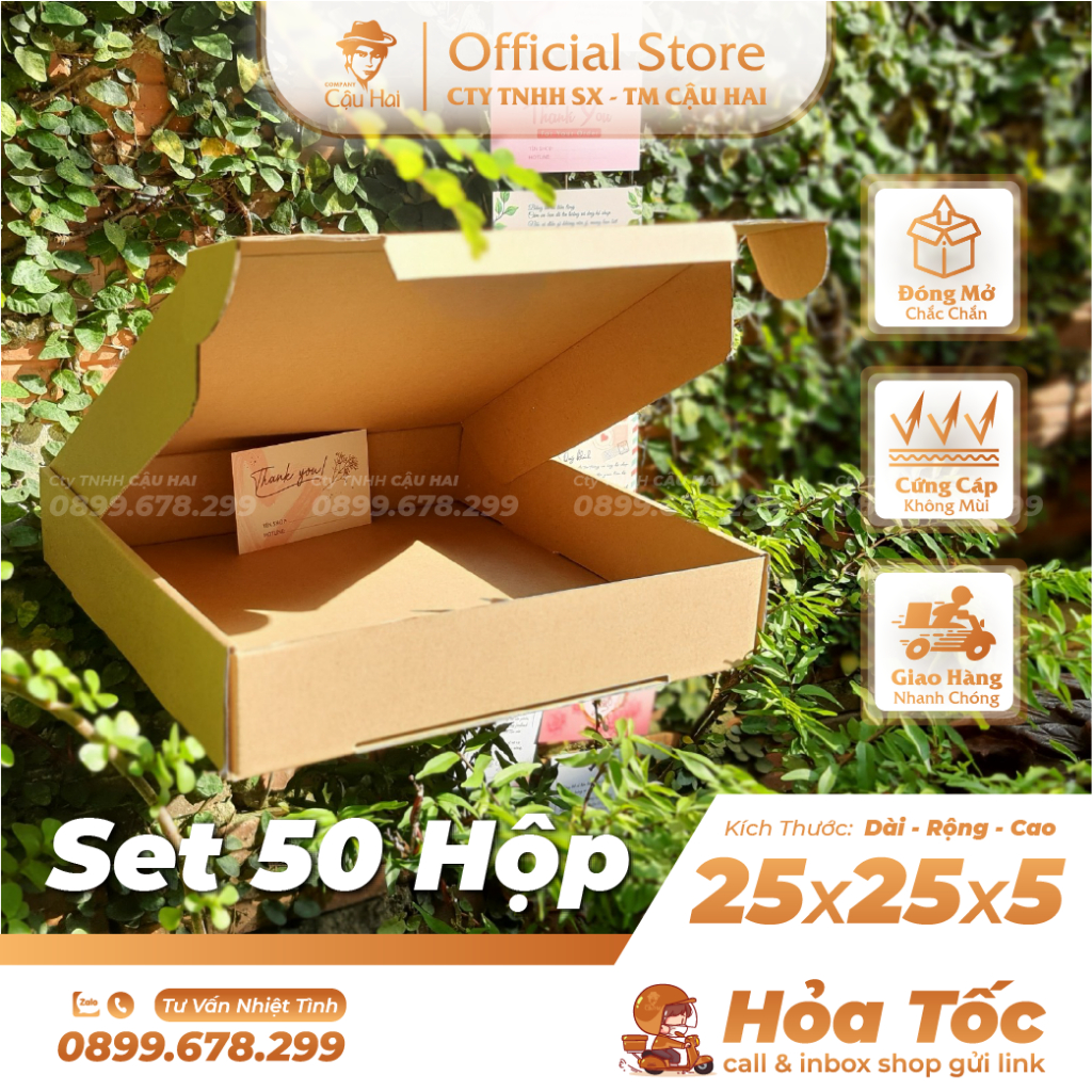 Set 50 Hộp carton nắp GÀI 25x25x5