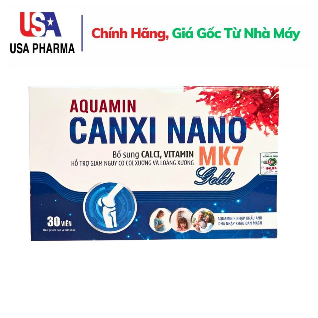Aquamin Canxi Nano Mk7 Gold BỔ SUNG CANXI, Chống Còi Xương, Loãng Xương - Hộp 30 Viên