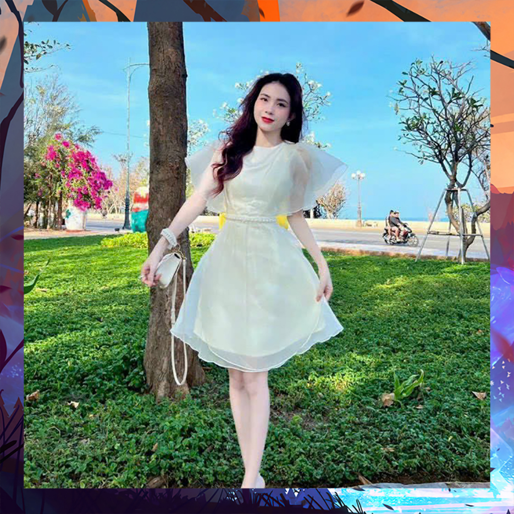 Đầm Nữ Tay Bèo 2 Lớp Kết Cườm Eo Có Lót Trong - Dressery Store