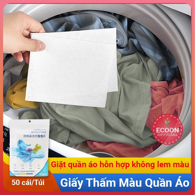 Túi 50 giấy thấm hút chống loang màu quần áo khi giặt đồ, bảo vệ màu quần áo