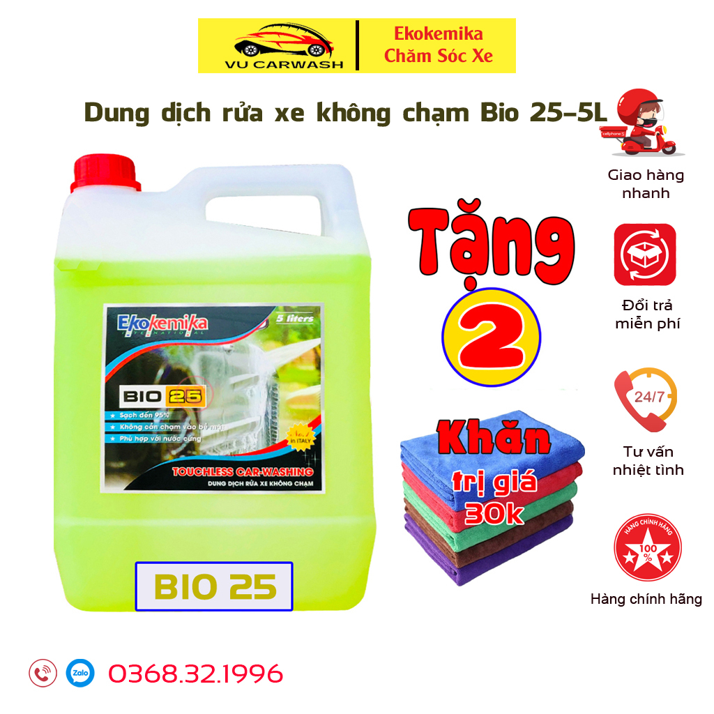 Nước Rửa Xe Không Chạm - Dung Dịch Rửa Xe Ô tô, Xe Máy Ekokemika Bio 25 - 5L(chính hãng) TẶNG 2 KHĂN LAU ĐA NĂNG