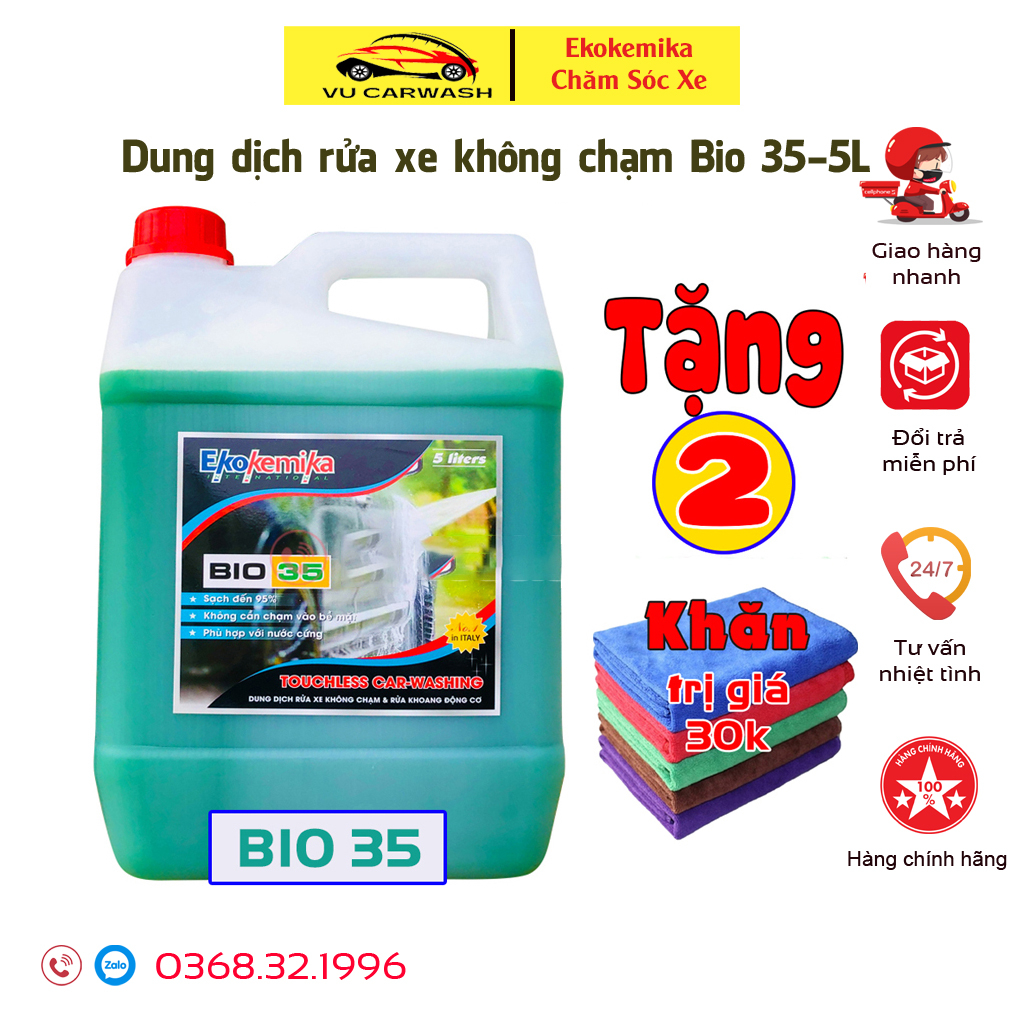 Nước Rửa Xe Không Chạm - Dung Dịch Rửa Xe Ô tô, Xe Máy Ekokemika Bio 35 - 5L(chính hãng) TẶNG 2 KHĂN LAU ĐA NĂNG