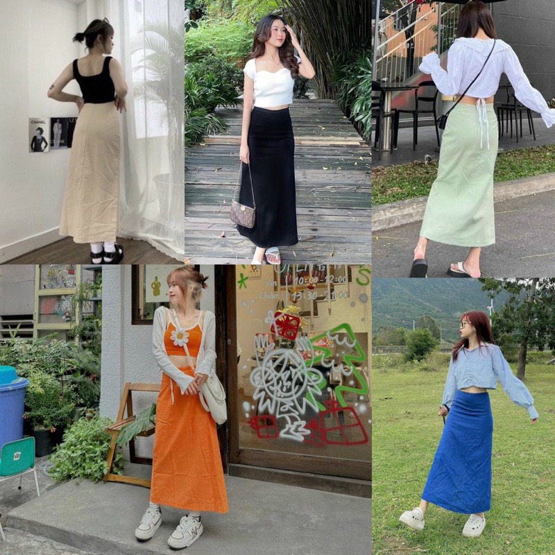 Chân váy dài linen có lót - Chân váy suông nhiều màu shop chụp cận chất