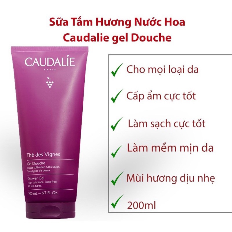 Sữa tắm hương nước hoa thơm phức, giúp da mịn màng CAUDALIE 200ml- hàng Pháp