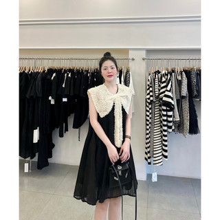 Váy Tơ Phối Cổ Hoa Nơ QC