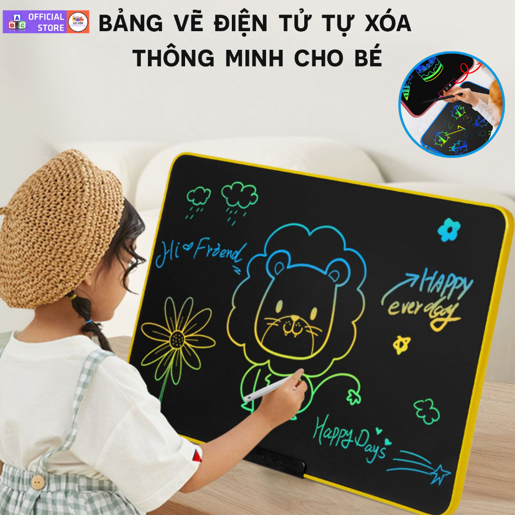 Bảng Viết Tự Xóa, Bảng Vẽ Điện Tử Đa Sắc Màu Cho Bé Với Màn Hình LCD 13-16-20inch Đồ Chơi Giáo Dục Sớm Trẻ Em