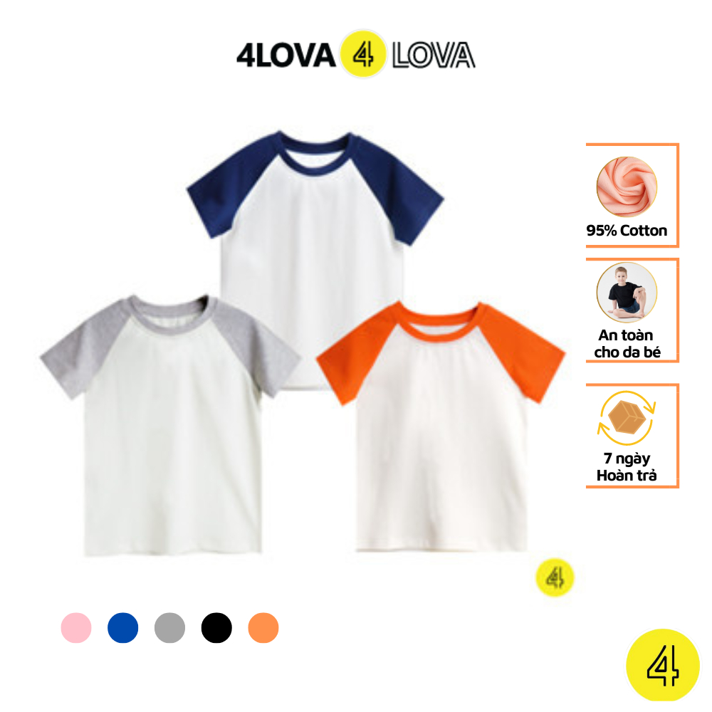 Áo thun cộc tay bé trai và gái 4LOVA phối tay phong cách cá tính chất cotton cao cấp thoáng mát size đại KID190 28-36kg