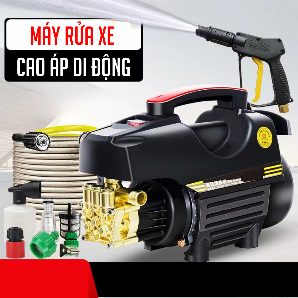 Máy rửa xe cao áp 3000W, Lõi đồng, Máy rửa xe Mini bảo hành 24 tháng, Máy xịt rửa gia đình tặng bình bọt tuyết-K1862