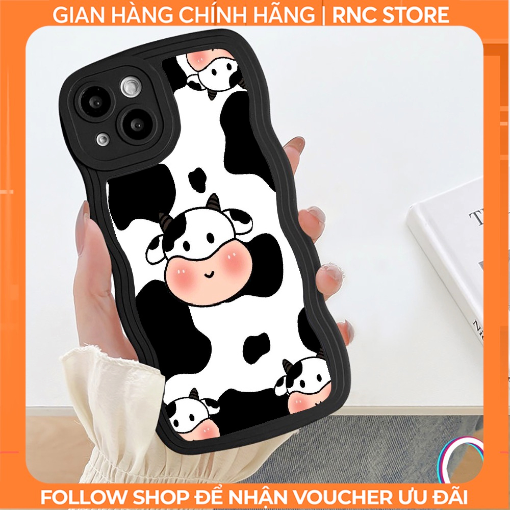 Ốp lưng Iphone 6 Plus/X/XSM/11/12 Pro/13 PM/14 Pro/...trong cạnh gợn sóng hình Bò Sữa