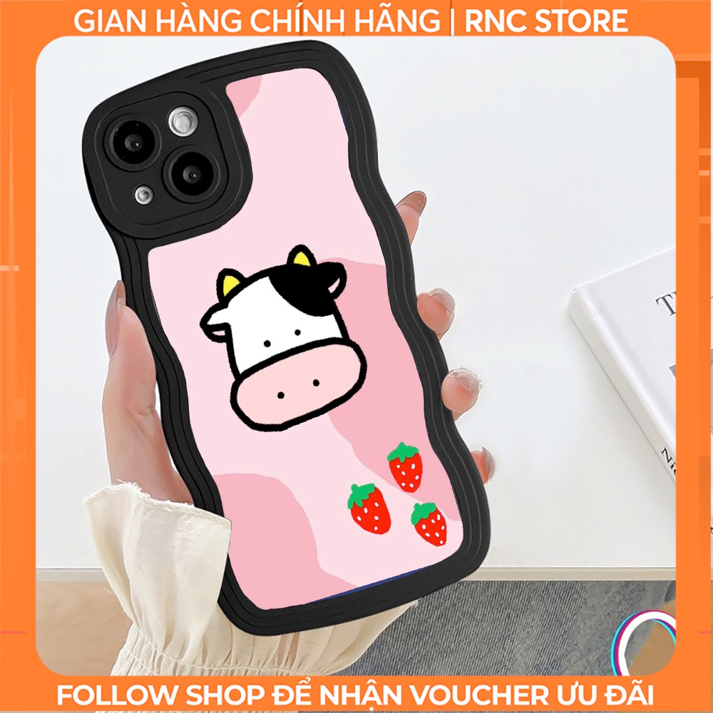 Ốp lưng Iphone 6 Plus/X/XSM/11/12 Pro/13 PM/14 Pro/...trong cạnh gợn sóng hình Bò Sữa