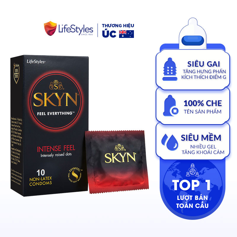 [Bán sỉ] Bao Cao Su Non-latex Siêu Gai Lượn Sóng SKYN Intense Feeling Không Mùi Cao Su Nhiều Gel - Hộp 10bao