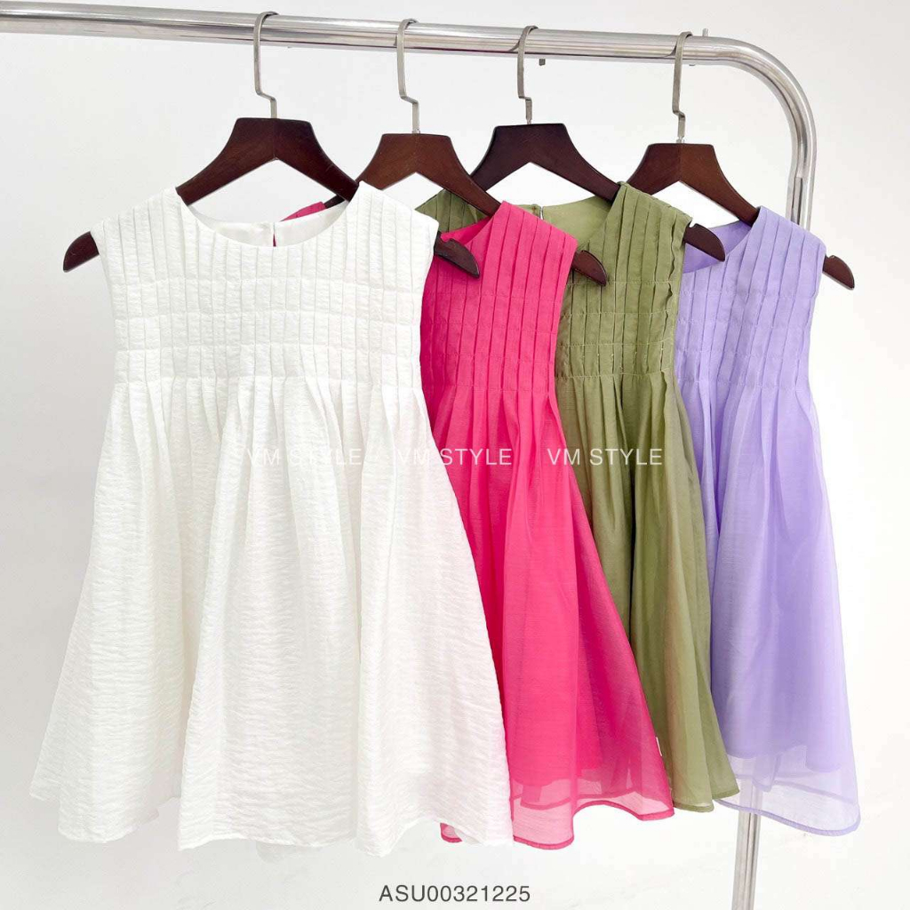 Áo babydoll VM Shop nữ dáng xòe 2 lớp sát nách xếp ly thời trang Ulzzang VM94 ASU00321