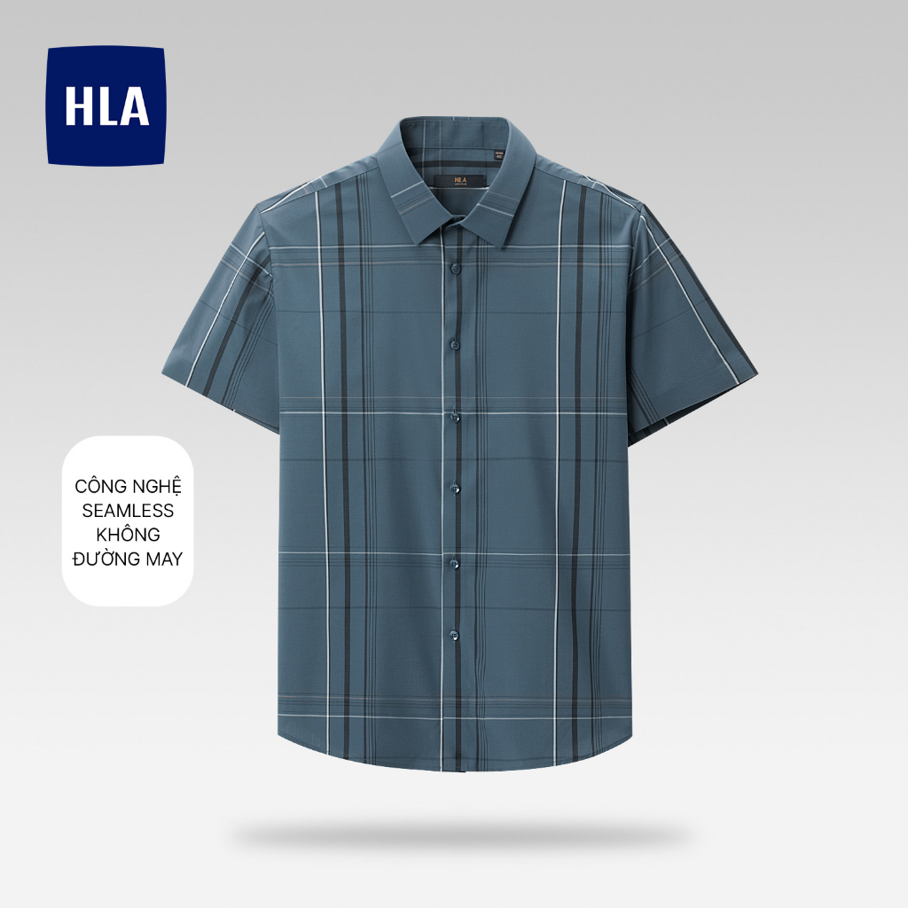 HLA - Áo sơ mi nam ngắn tay kẻ ô mềm mịn Seamless pointed collar short-sleeved casual Shirt