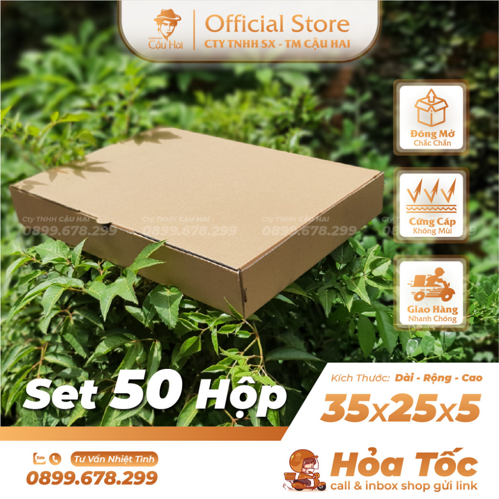 Set 50 Hộp carton nắp GẬP 35x25x5