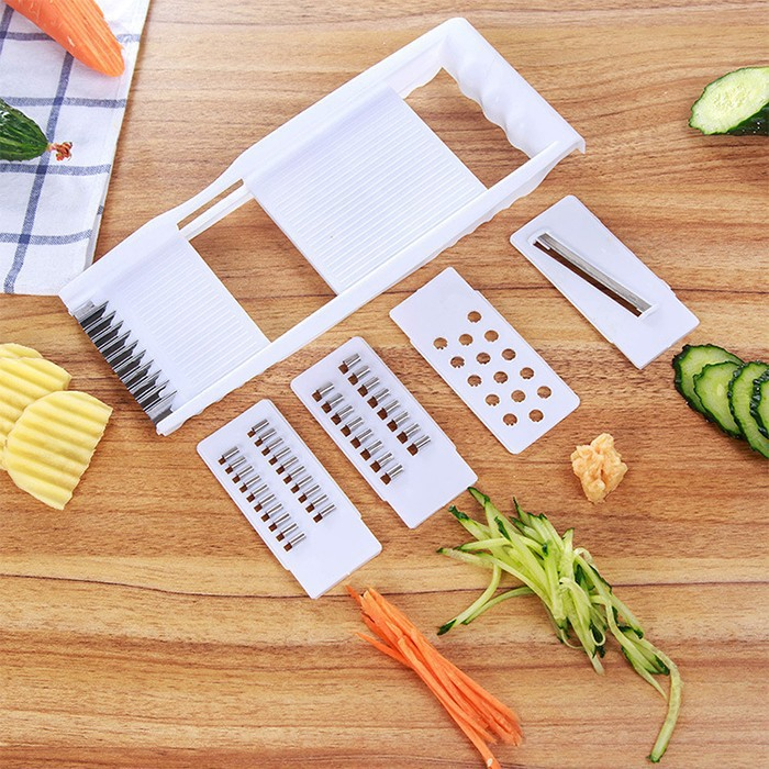 Dụng cụ bào, nạo, thái sợi rau củ quả 5 lưỡi dao đa năng, bộ dụng cụ bào gọt sơ chế rau củ quả 5 in 1 tiện dụng