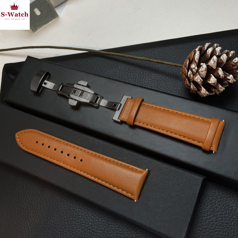 Dây Đồng Hồ Da Bò Nam 19mm 20mm 22mm 21mm 24mm, Da Thật, Handmade, Chống Nước, Chính Hãng, Màu Nâu Sáp, BH 12 Tháng