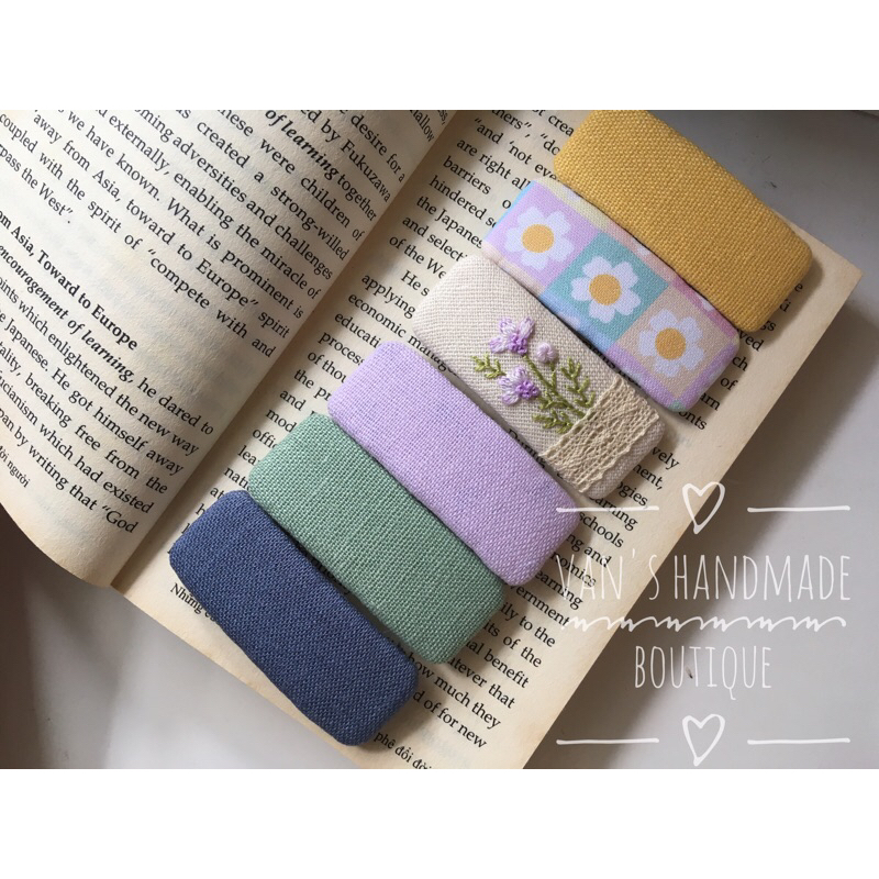 Kẹp tóc bọc vải, thêu tay béo ú MAY23