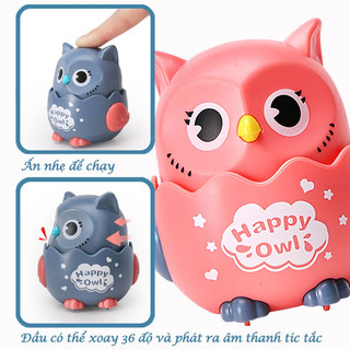Đồ chơi chim cú tuyết có bánh xe chạy cót quán tính ấn là chạy, Đồ chơi con cú dễ thương