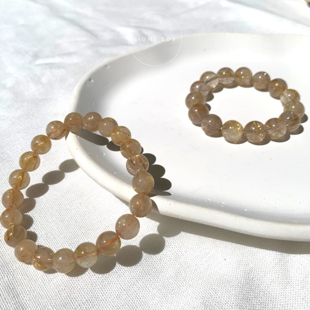 Vòng tay pha lê tóc vàng RUTITALED QUARTZ, phong thủy, may mắn, nối đất, thành công