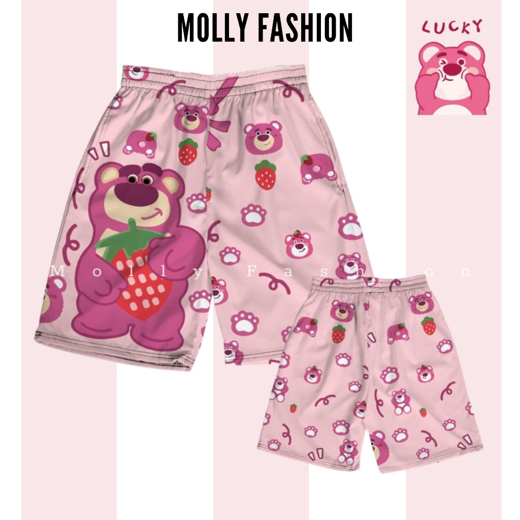 Quần Short hoạt hình GẤU DÂU BỰ Unisex dành cho nam nữ mặc nhà 38-80kg Molly Fashion