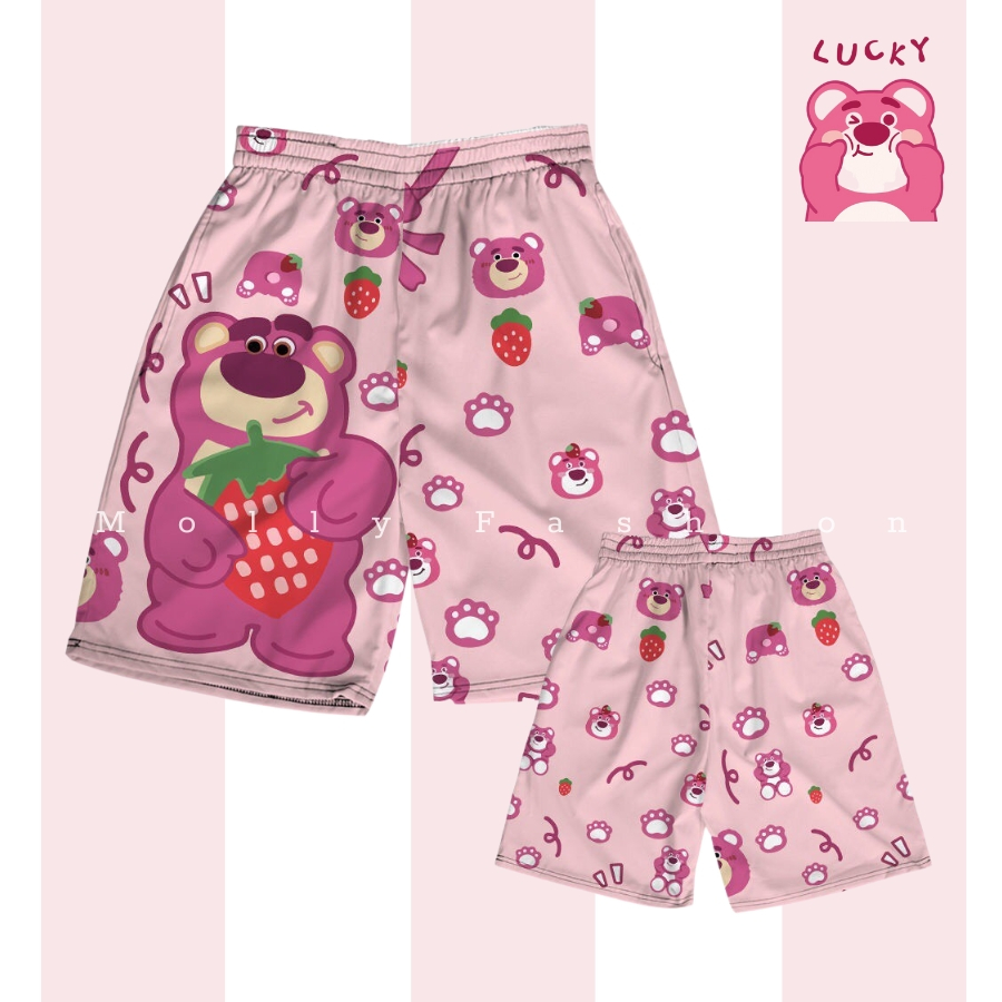 Quần Short hoạt hình GẤU DÂU BỰ Unisex dành cho nam nữ mặc nhà 38-80kg Molly Fashion