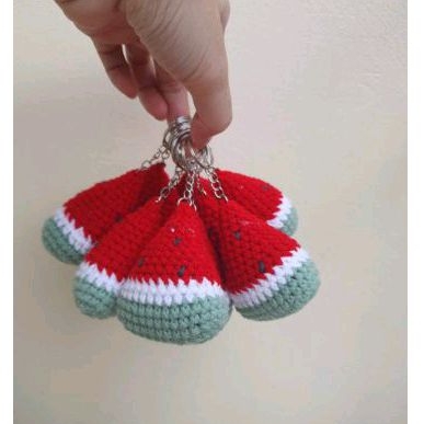 Móc khóa miếng dưa hấu bằng len