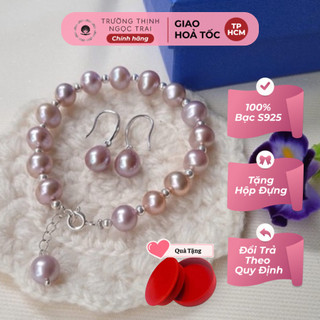 Bộ trang sức bạc 925 ngọc trai màu tím 8ly - ngọc trai trường thịnh