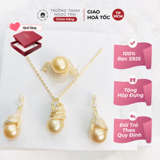 Bộ trang sức bạc đính ngọc trai hạt tròn 10ly sang trọng - ngọc trai trường thịnh