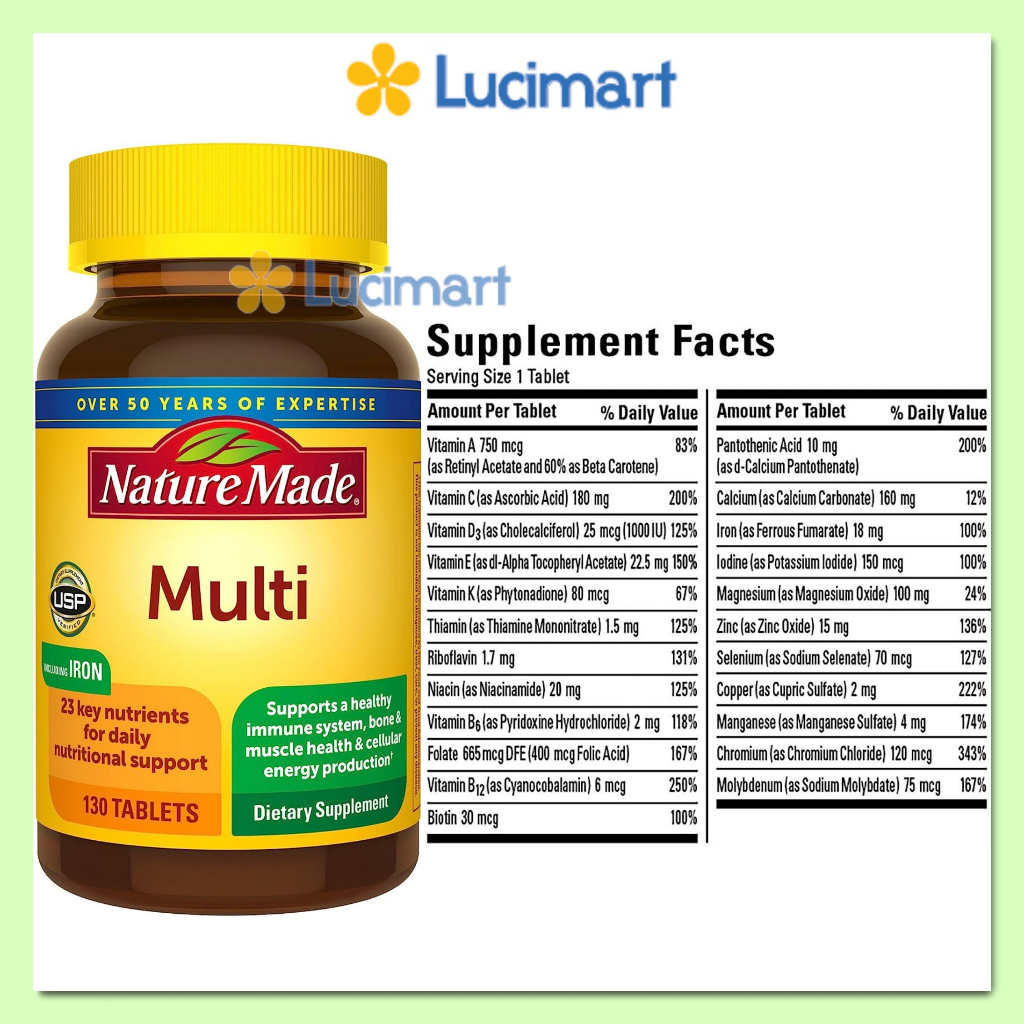 Vitamin tổng hợp MultiVitamin Multi Nature Made, hũ 130 viên [Hàng Mỹ]