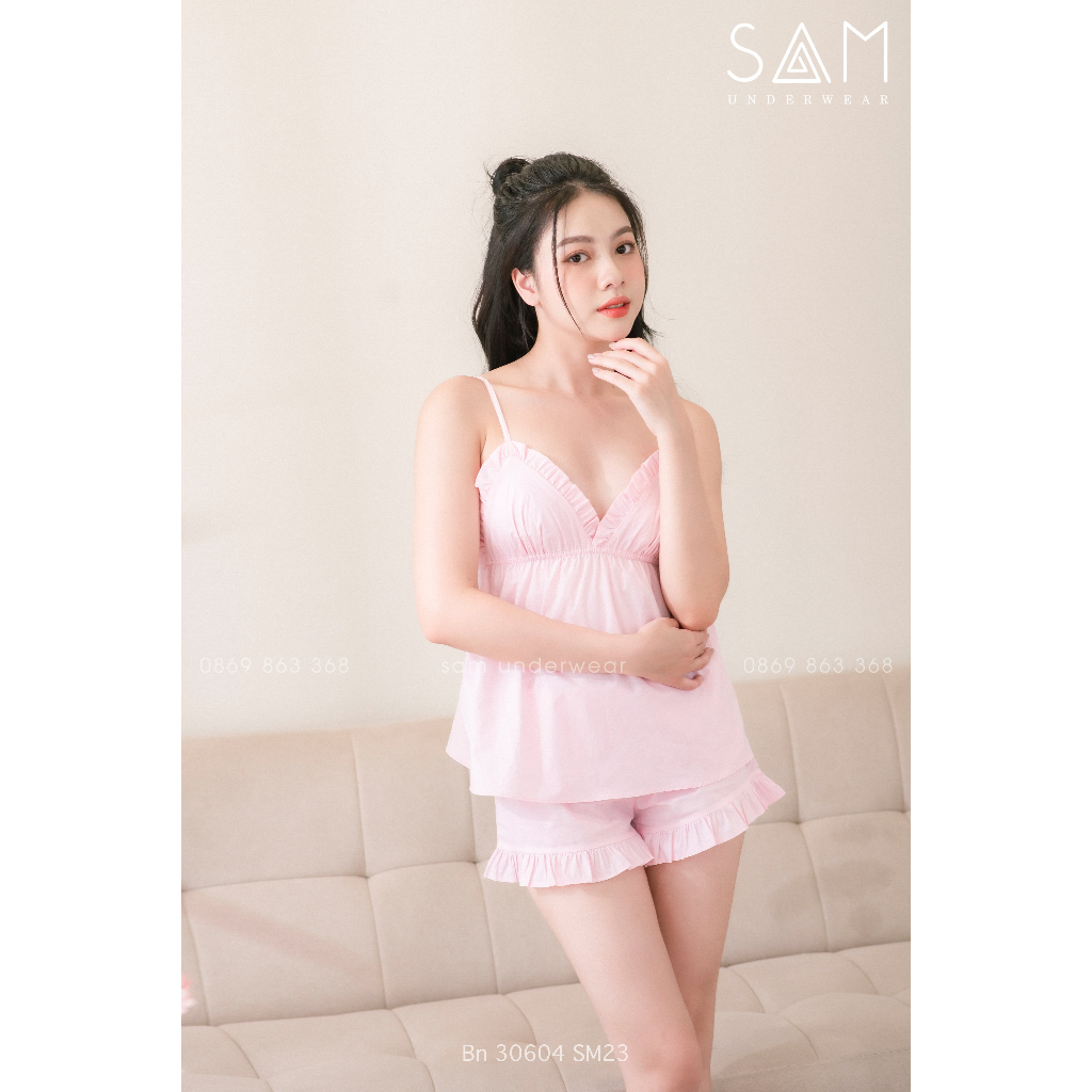 Bộ ngủ 2 dây nữ SAM cotton mềm thoáng mát gợi cảm 30604 SM23