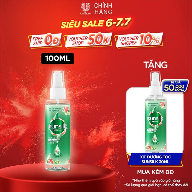 Xịt dưỡng tóc tinh dầu bưởi Sunsilk Natural giúp tóc chắc khỏe và giảm gãy rụng 100ml