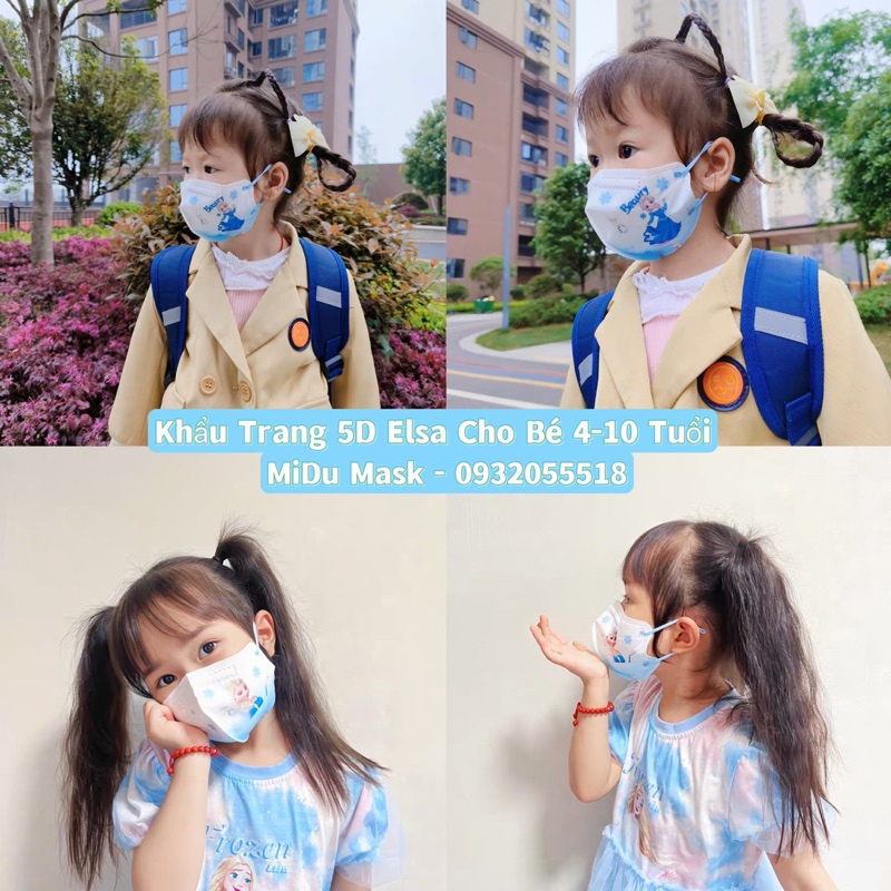 Hàng Sẵn - Set 10 Cái Khẩu Trang 5D KN95 Hoạ Tiết Elsa Siêu Xinh Cho Bé 4-10 Tuổi
