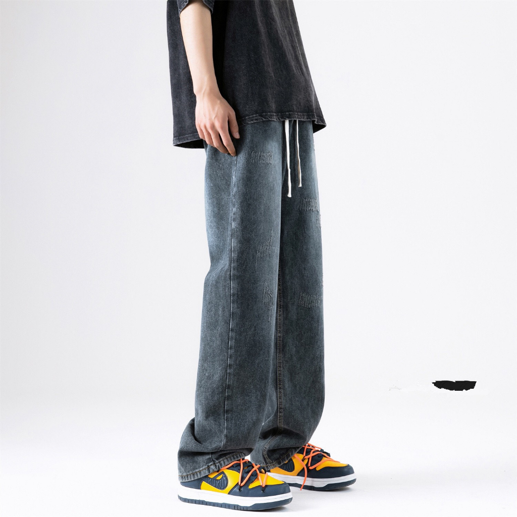 Quần Jean nam baggy wash 2 màu ống suông rộng dáng đứng vải jean bò cao cấp hottrend