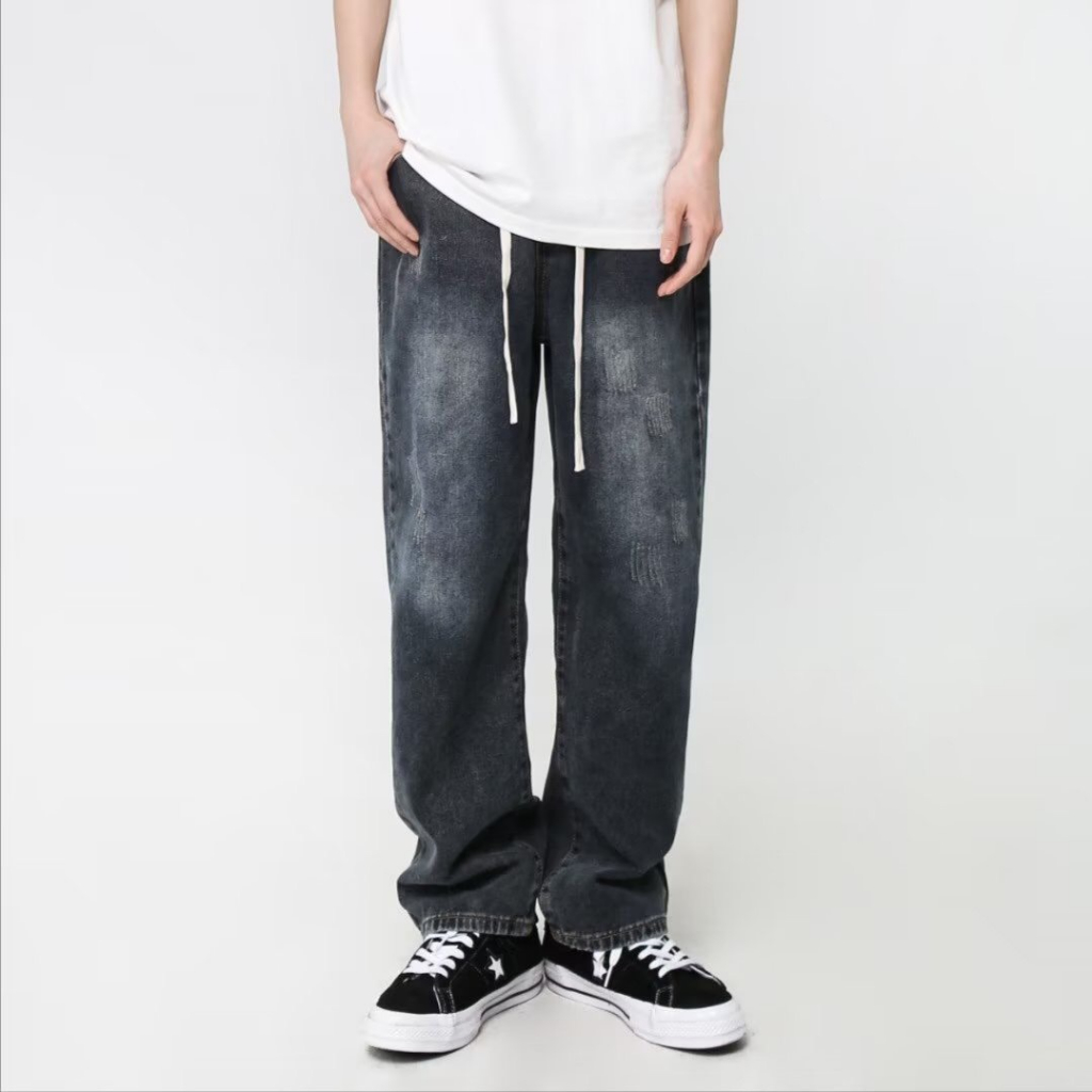 Quần Jean nam baggy wash 2 màu ống suông rộng dáng đứng vải jean bò cao cấp hottrend
