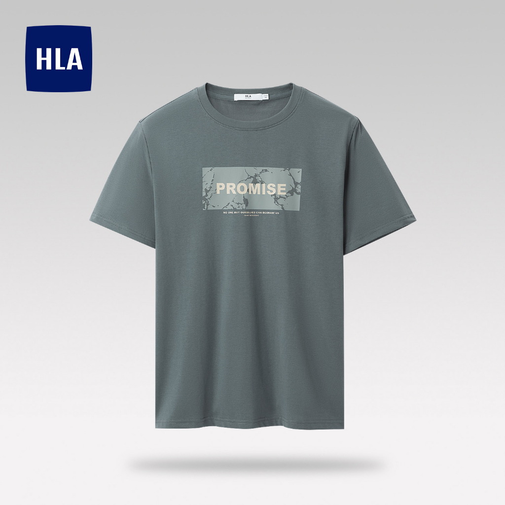 HLA -  Áo thun nam ngắn tay in chữ họa tiết cotton mát lạnh Letter printed cool feeling round neck T-shirt