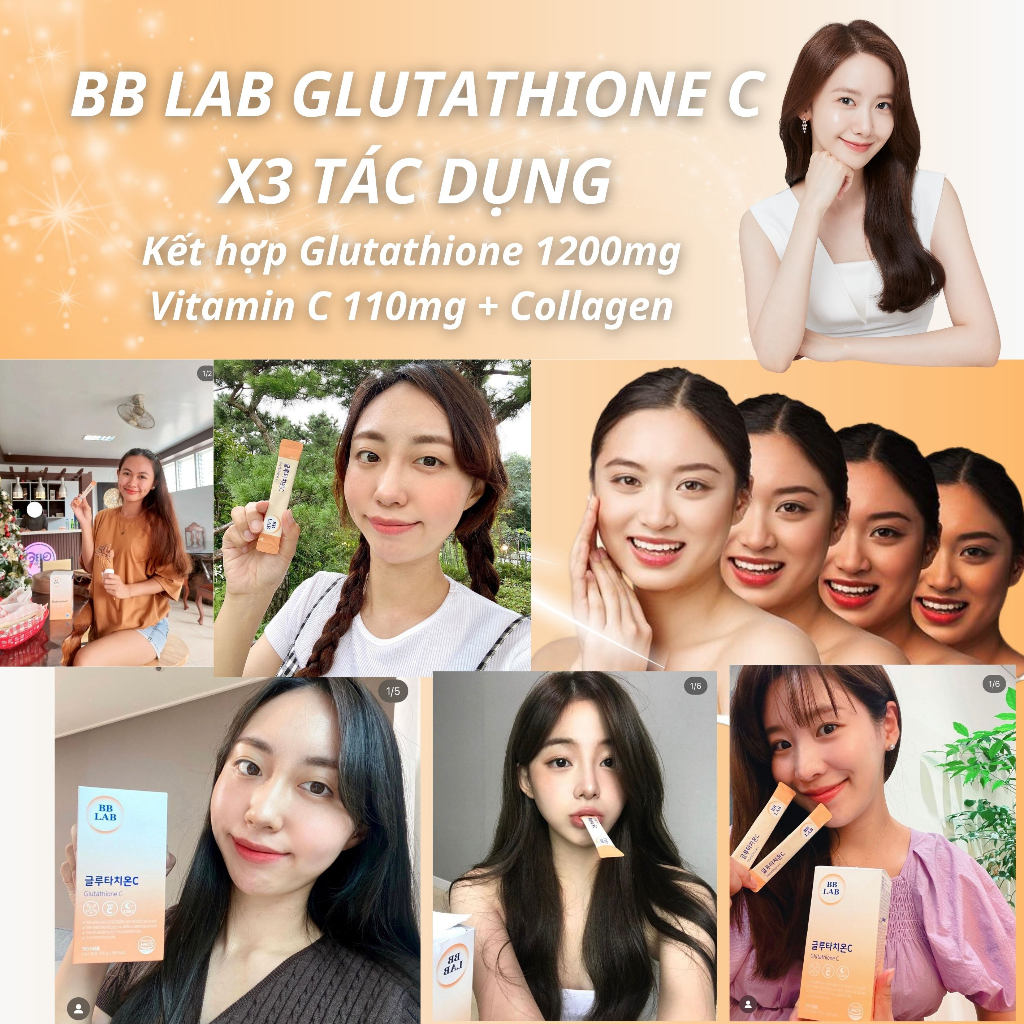 Combo BB LAB Hyaluronic Acid, Glutathione C Cấp Ẩm, Giảm Tiết Dầu, Giảm Mụn, Mờ Thâm 30 Viên- 30 Gói/Hộp