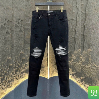 Quần jean nam màu đen đậm rách vá da gối chất bò cao cấp co dãn 4 chiều, quần rin nam xanh bạc mới cực đẹp DP01